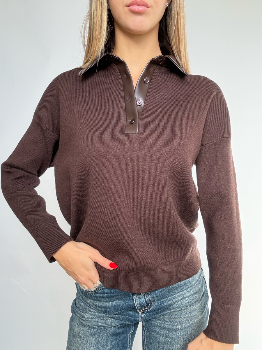 Maglia collo ecopelle