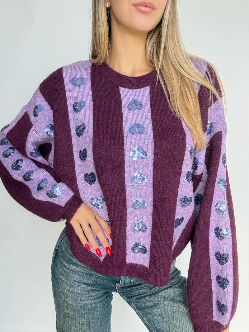 Maglione cuori paiettes