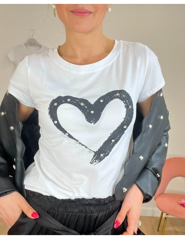 T-Shirt cuore stilizzato e strass
